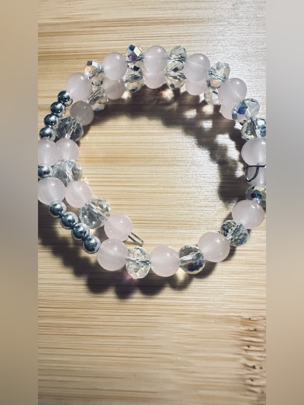 Beaded Angel Charm Bracelet with Pink and Silver Beads - Women Jewelry